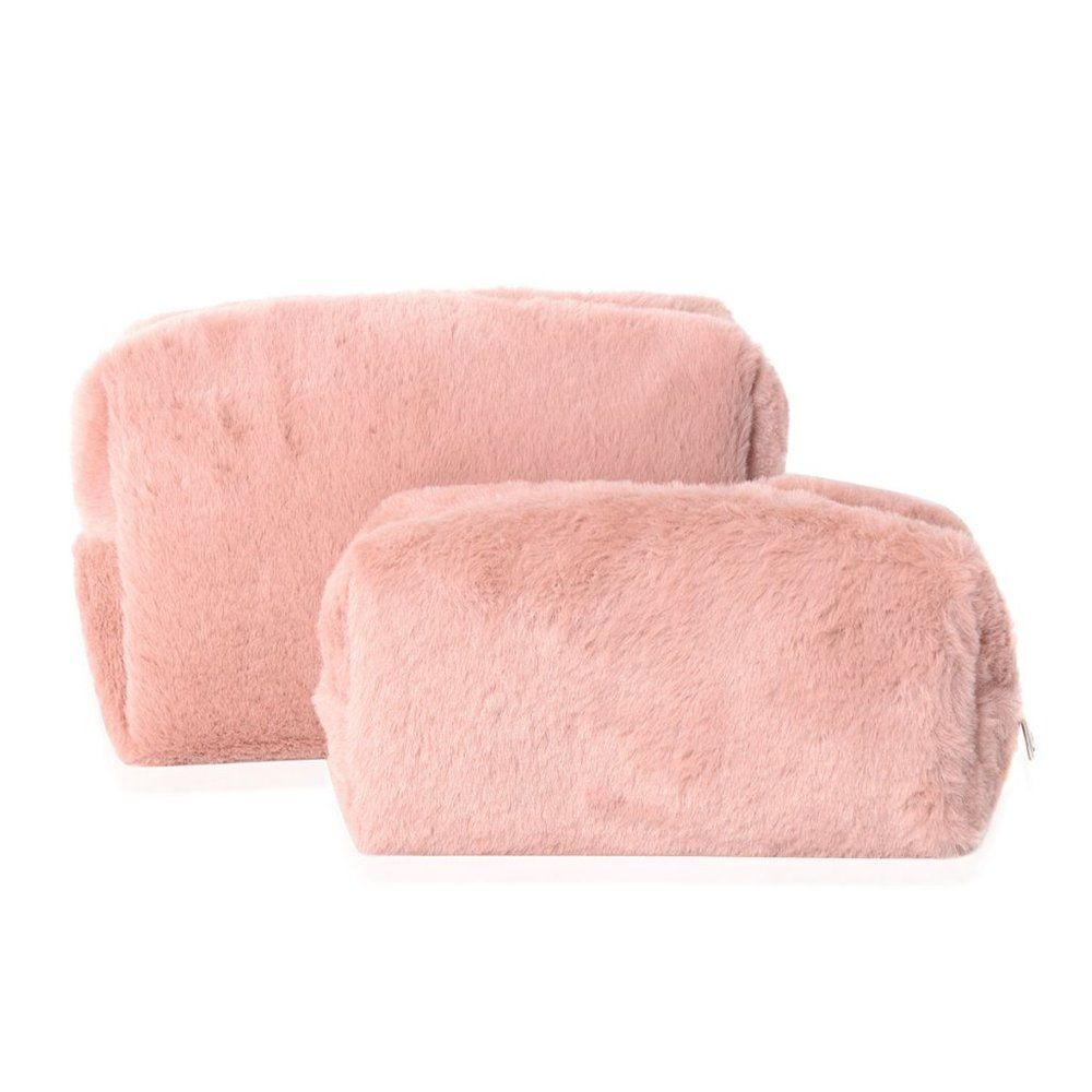 Faux Fur Pouch Dusty Pink 2 Pc